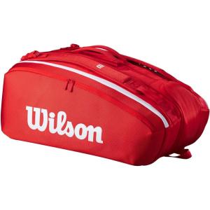 imageWILSON 2025 Super Tour Red Tennis Racket Bags  RedWhiteHolds up to 15 Rackets