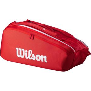 imageWILSON 2025 Super Tour Red Tennis Racket Bags  RedWhiteHolds up to 9 Rackets