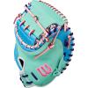 imageWilson Fall 2025 A2K Baseball GlovesSeafoamSky BluePink