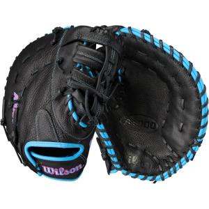 imageWILSON 2024 A1000 Baseball First Base MittsBlackCool BlueFlamingo Pink