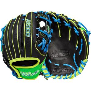 imageWilson Fall 2025 A2000 Baseball GlovesBlackNeon Green Sky Blue