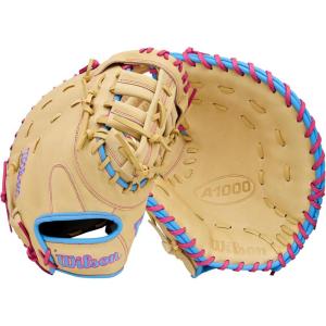 imageWilson 2026 A1000 Baseball GlovesBlondeCool BlueFlamingo Pink
