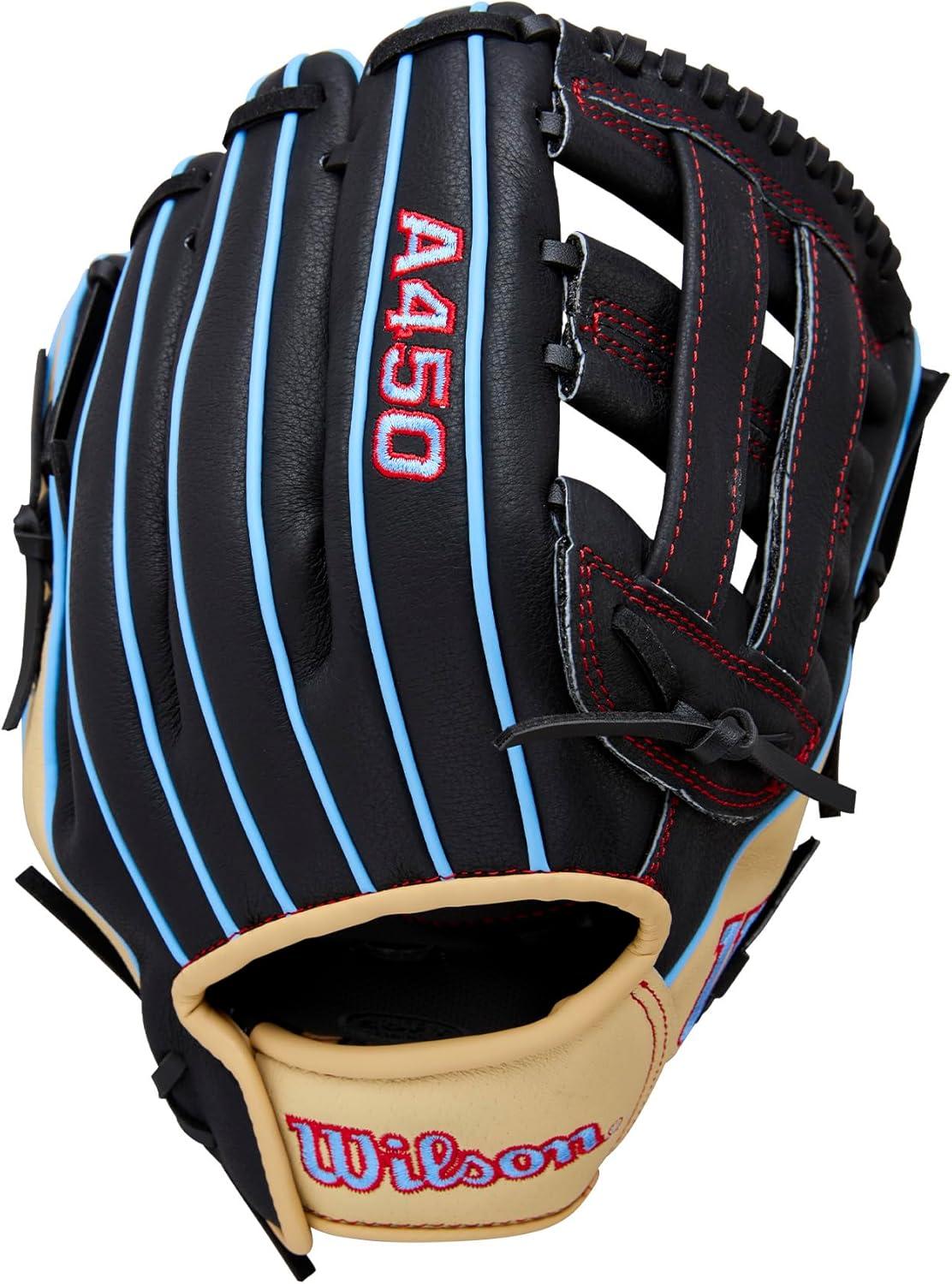 imageWilson 2026 A450 Baseball GlovesBlackCool BlueRed