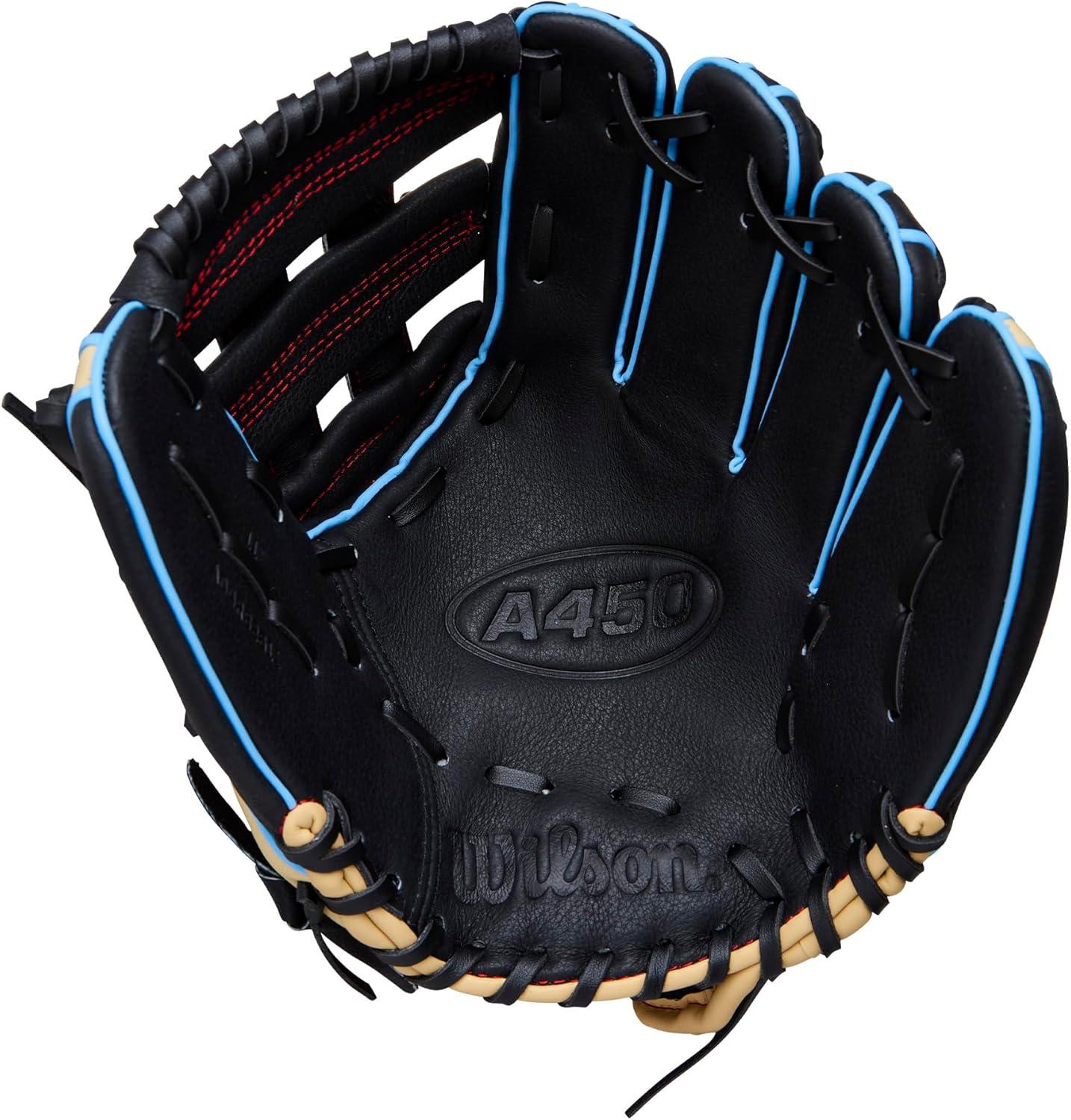imageWilson 2026 A450 Baseball GlovesBlackCool BlueRed
