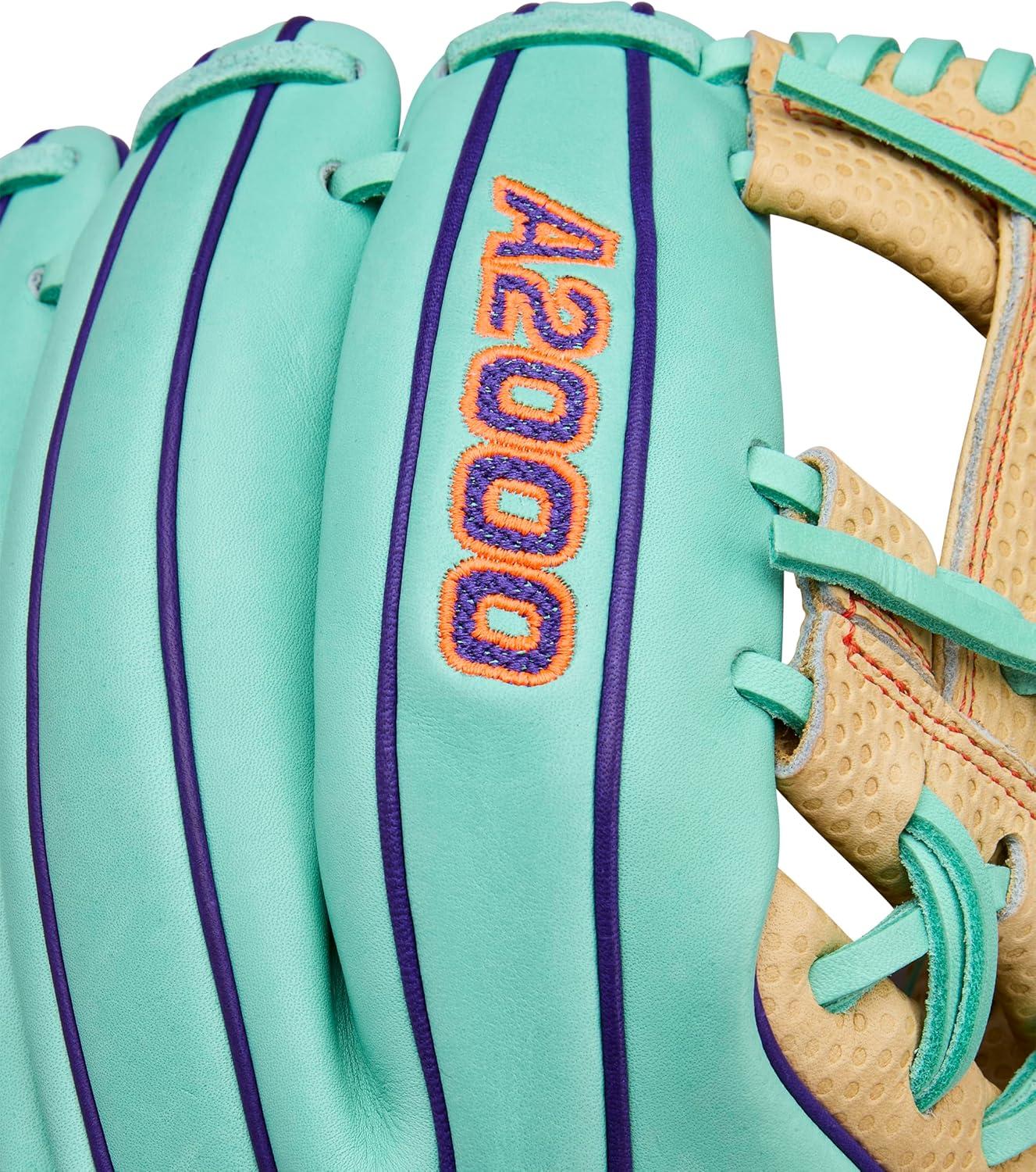 imageWilson Winter 2025 A2000 Baseball GlovesSeafoamBlondePurple