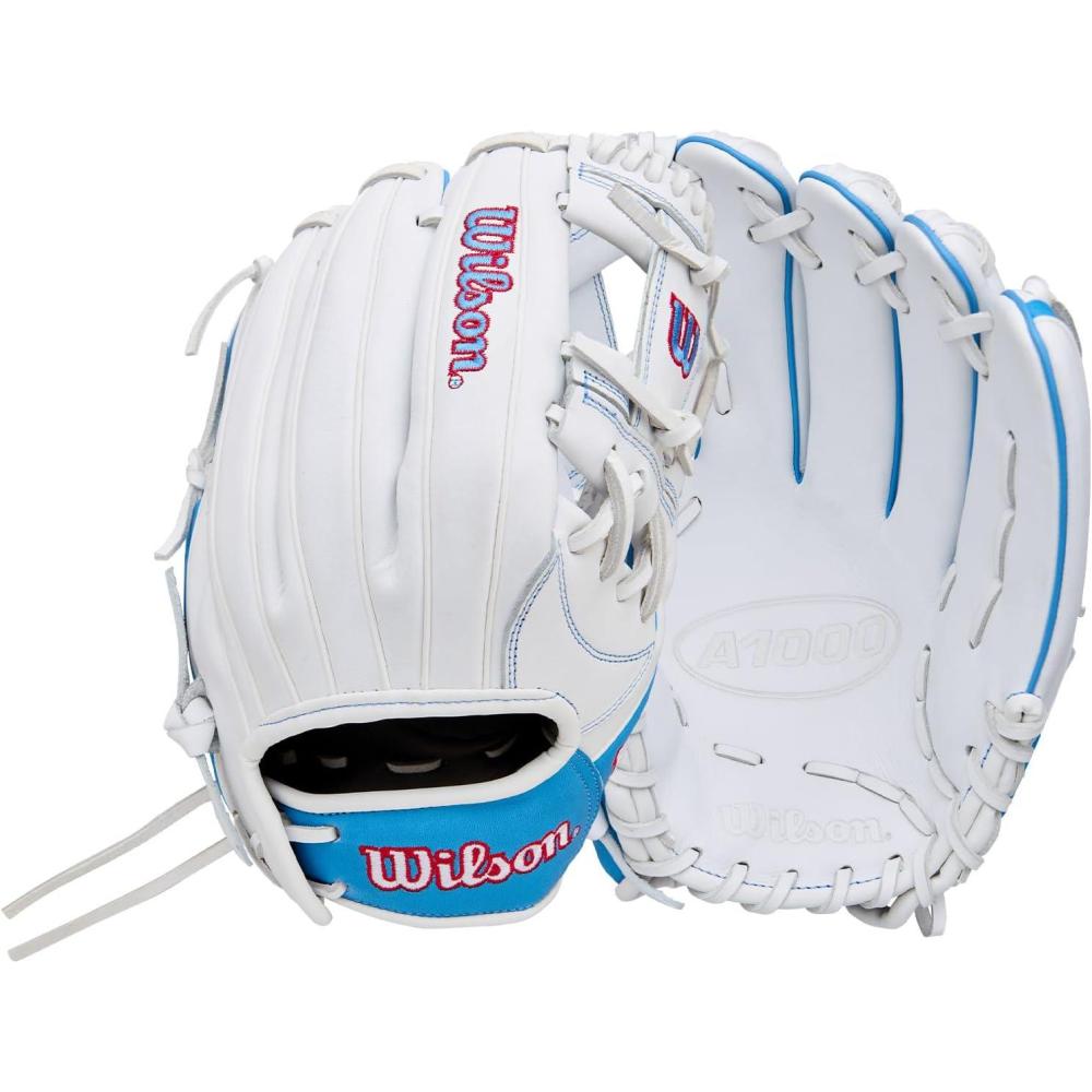 imageWilson 2026 A1000 Infield and Outfield Fastpitch GlovesWhiteCool BlueRed