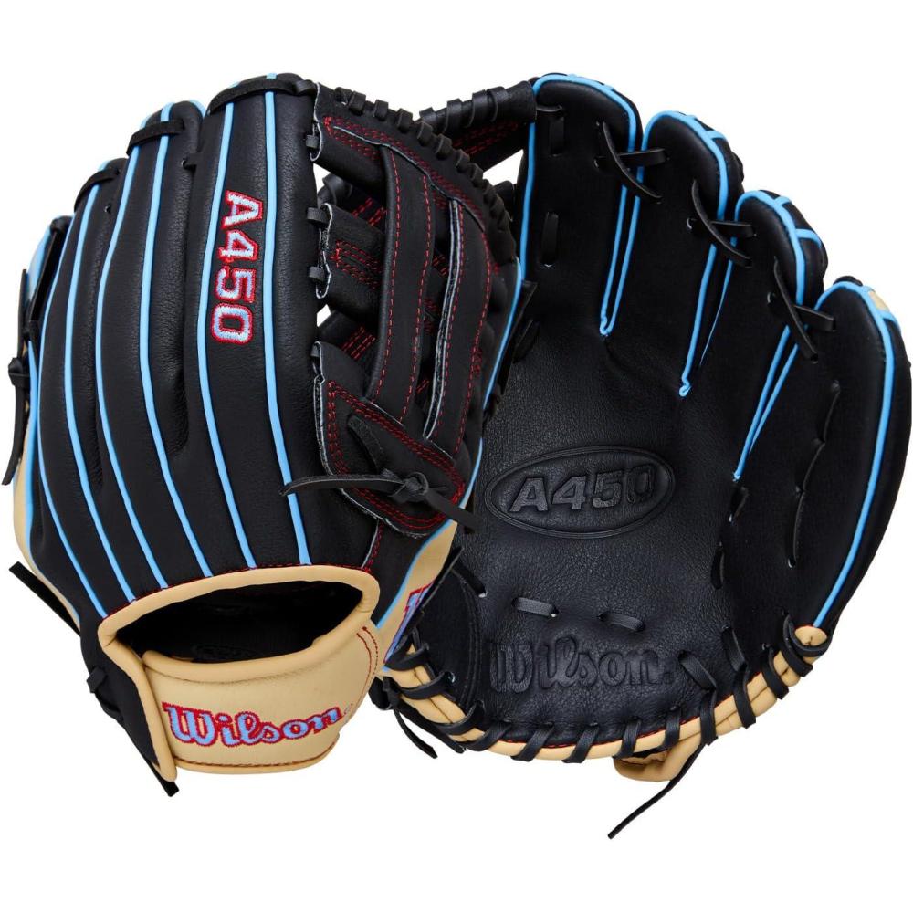 imageWilson 2026 A450 Baseball GlovesBlackCool BlueRed
