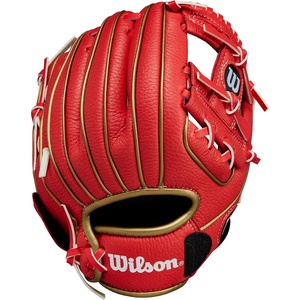 image:imageWilson  A200  Youth TBall amp Baseball Glove  Mitt  Sizes 9  10  Right  Left Hand Throw  Multiple StylesRedMetallic Gold